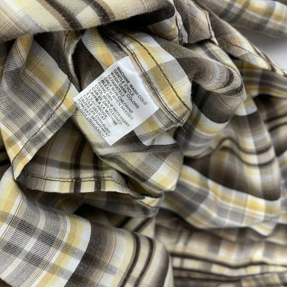 Tommy Bahama Hawaiian Button Down Dress Shirt Size Large Brown Yellow Plaid - Picture 7 of 9